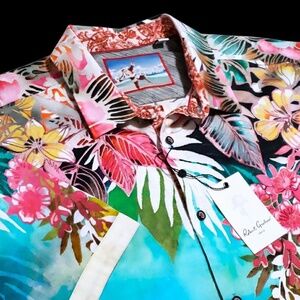 NEW Robert Graham Embroidered Floral Drinks 3XL Short Sleeve Sport Shirt $300